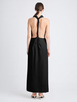 Back image of model wearing Selena Twist Back Dress in Matte Viscose Crepe in black