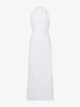 Flat image of Selena Twist Back Dress in Matte Viscose Crepe in white