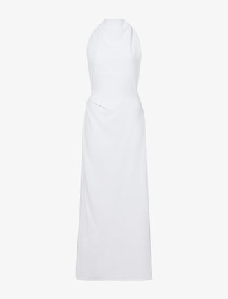 Flat image of Selena Twist Back Dress in Matte Viscose Crepe in white