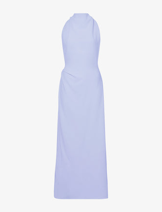 Flat image of Selena Twist Back Dress in Matte Viscose Crepe in wisteria