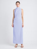 Front image of model wearing Selena Twist Back Dress in Matte Viscose Crepe in wisteria