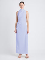 Front image of model wearing Selena Twist Back Dress in Matte Viscose Crepe in wisteria