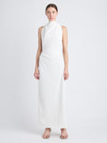 Proenza Schouler Front image of model wearing Selena Twist Back Dress in Matte Viscose Crepe in white