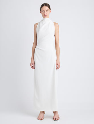Proenza Schouler Front image of model wearing Selena Twist Back Dress in Matte Viscose Crepe in white