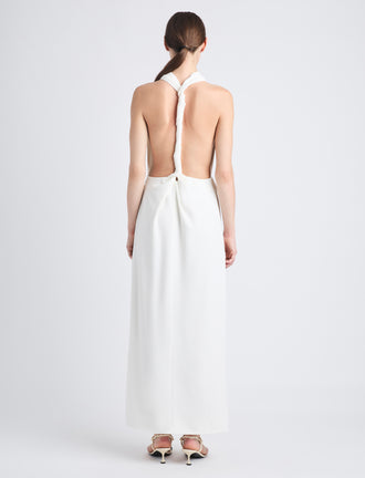 Proenza Schouler Back image of model wearing Selena Twist Back Dress in Matte Viscose Crepe in white