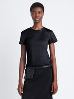 Cropped front image of model wearing Maren Top in Eco Cotton Jersey in black
