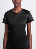 Detail image of model wearing Maren Top in Eco Cotton Jersey in black