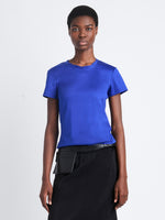 Front cropped image of model wearing Maren Top In Eco Cotton Jersey in COBALT