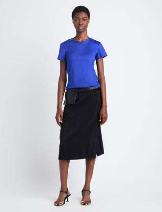 Front full length image of model wearing Maren Top In Eco Cotton Jersey in COBALT