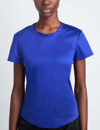 Detail image of model wearing Maren Top In Eco Cotton Jersey in COBALT