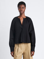 Front cropped image of model wearing Monica Top In Compact Poplin in BLACK