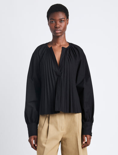 Front cropped image of model wearing Monica Top In Compact Poplin in BLACK