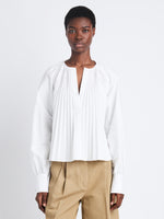Front cropped image of model wearing Monica Top In Compact Poplin in WHITE