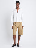 Front full length image of model wearing Monica Top In Compact Poplin in WHITE