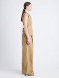 Side full length image of model wearing Elliot Top In Cotton Linen in HAZELNUT