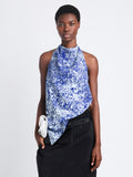 Front cropped image of model wearing Theda Top In Printed Viscose Crepe in COBALT MULTI
