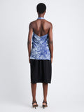 Back full length image of model wearing Theda Top In Printed Viscose Crepe in COBALT MULTI