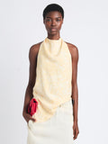 Front cropped image of model wearing Theda Top In Printed Viscose Crepe in YELLOW MULTI