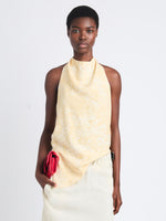Front cropped image of model wearing Theda Top In Printed Viscose Crepe in YELLOW MULTI
