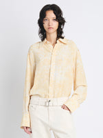 Front cropped image of model wearing Norman Top In Printed Viscose Crepe in YELLOW MULTI