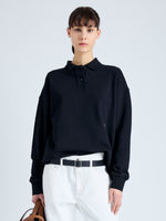 Front cropped image of model wearing Brooks Polo in Cotton Terry Jersey in BLACK