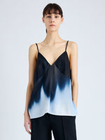 Front cropped image of model wearing Sabine Top in Printed Viscose Gaberdine in MIDNIGHT MULTI