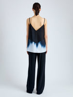 Back full length image of model wearing Sabine Top in Printed Viscose Gaberdine in MIDNIGHT MULTI