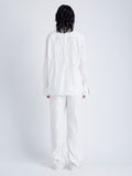 Back full length image of model wearing Allen Shirt in Crinkled Cotton Gabardine in WHITE