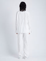 Back full length image of model wearing Allen Shirt in Crinkled Cotton Gabardine in WHITE