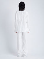 Back full length image of model wearing Allen Shirt in Crinkled Cotton Gabardine in WHITE