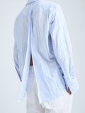 Detail image of model wearing Allen Shirt in Crinkled Cotton Gabardine in SKY BLUE