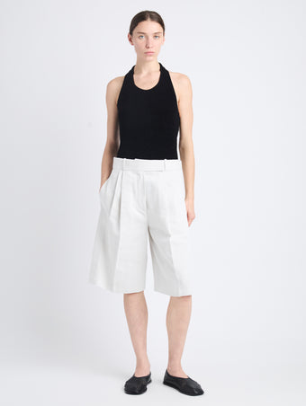 Front full length image of model wearing Jenny Short In Cotton Linen in ECRU