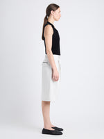 Side full length image of model wearing Jenny Short In Cotton Linen in ECRU