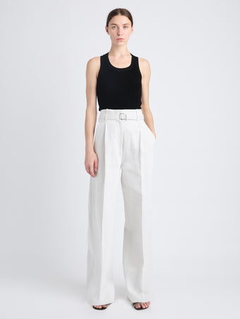 Front full length image of model wearing Dana Pant In Cotton Viscose in ECRU