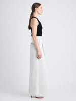 Side full length image of model wearing Dana Pant In Cotton Viscose in ECRU