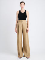 Front full length image of model wearing Dana Pant In Cotton Viscose in HAZELNUT