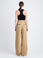 Back full length image of model wearing Dana Pant In Cotton Viscose in HAZELNUT
