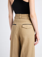 Detail image of model wearing Dana Pant In Cotton Viscose in HAZELNUT