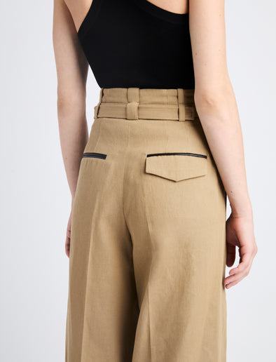 Detail image of model wearing Dana Pant In Cotton Viscose in HAZELNUT
