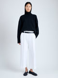 Front full length image of model wearing Amara Pant in Organic Cotton Twill Suiting in OFF WHITE