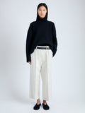 Front full length image of model wearing Amara Pant in Organic Cotton Twill Suiting in WHEAT