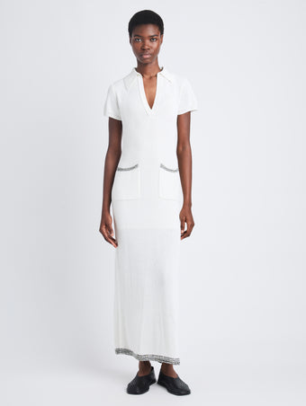 Front full length image of model wearing Auden Dress In Textured Knit in WHITE