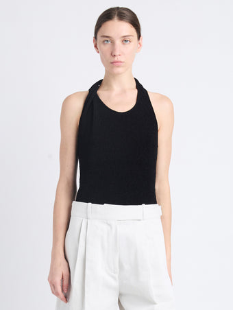 Front cropped image of model wearing Stevie Top In Textured Knit in BLACK