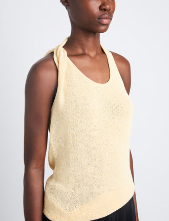 Detail image of model wearing Stevie Top In Textured Knit in YELLOW