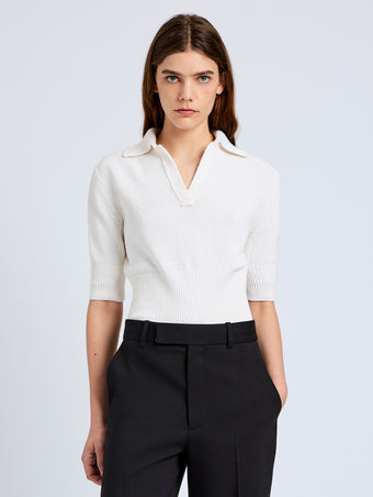 Proenza Schouler Front cropped image of model wearing Reeve Polo in Cotton Knit in Off White