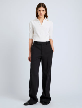 Proenza Schouler Front full length image of model wearing Reeve Polo in Cotton Knit in Off White