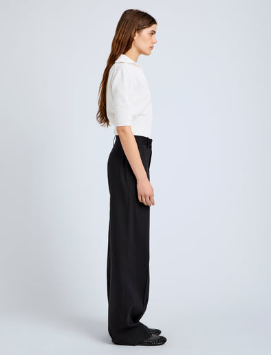 Proenza Schouler Side full length image of model wearing Reeve Polo in Cotton Knit in Off White