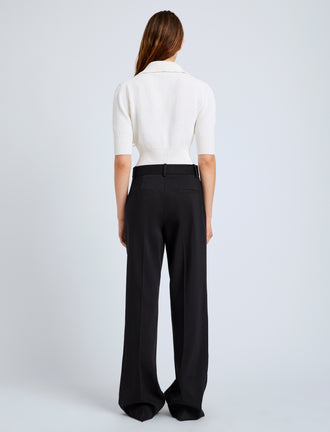 Proenza Schouler Back full length image of model wearing Reeve Polo in Cotton Knit in Off White