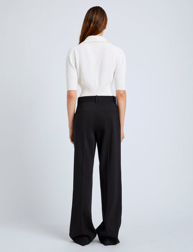 Proenza Schouler Back full length image of model wearing Reeve Polo in Cotton Knit in Off White