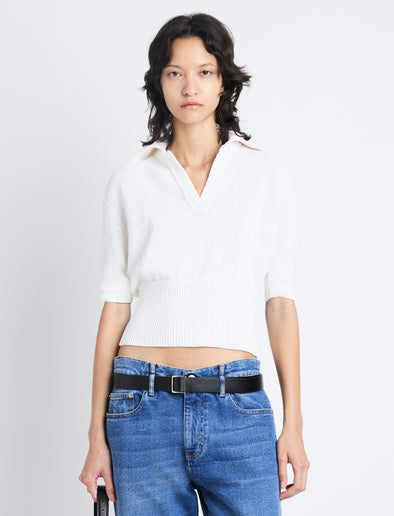 Front cropped image of model wearing Reeve Polo In Cotton in OFF WHITE